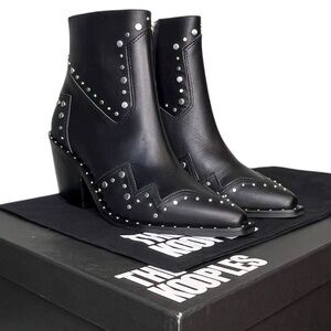 The Kooples Women’s Leather Santiag Studded Black Ankle Booties FR37 US 6 nwt